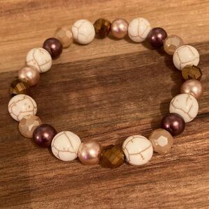 Handmade Beaded Bracelet in Cream and Brown